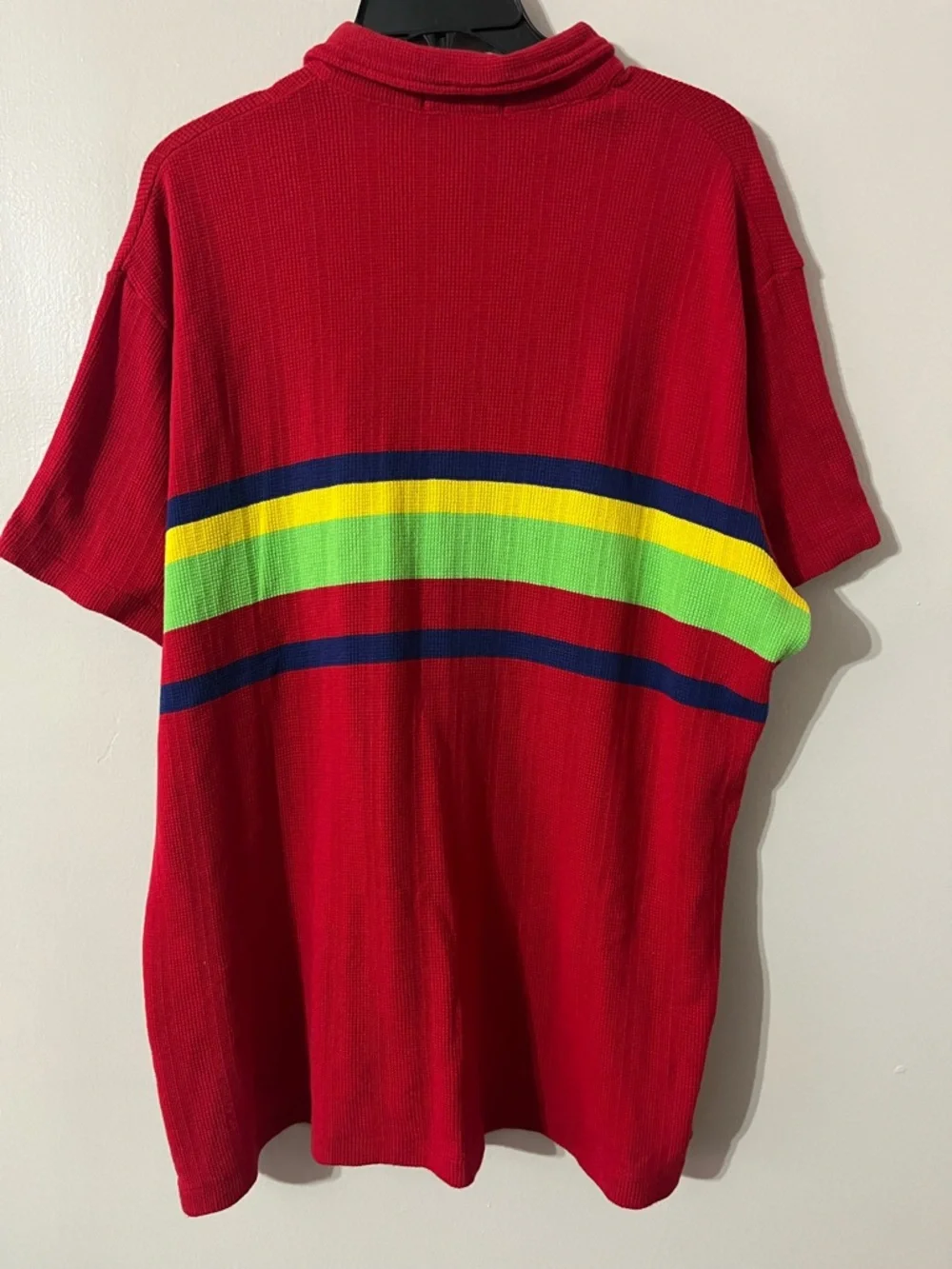 Ralph Lauren Red Polo with Navy, Yellow & Lime Stripes Sz XL